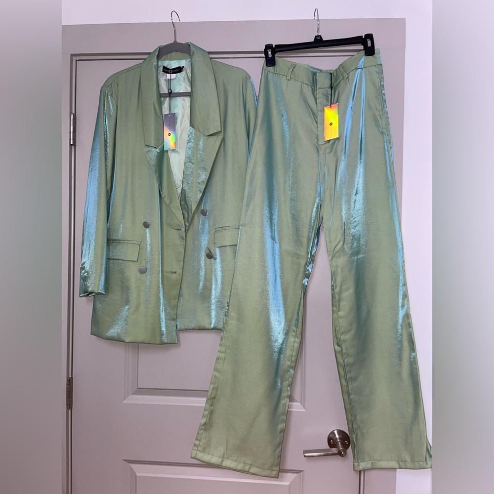 Sage green suit two pants set , never worn
